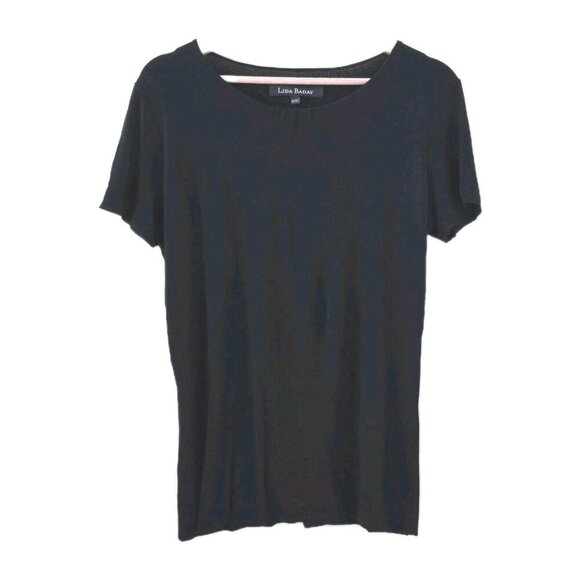 Lida Baday Top Women XL Black SS Round Neck Monochrome Office Goth Minimalist - Picture 1 of 13